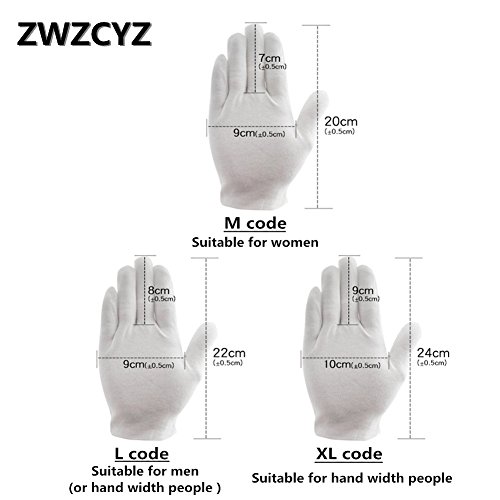 White Cotton Gloves,ZWZCYZ 6 Pairs 100% Cotton Gloves for Dry Hand Cosmetic Moisturizing Coin Jewelry Inspection Hand Spa – Medium Size