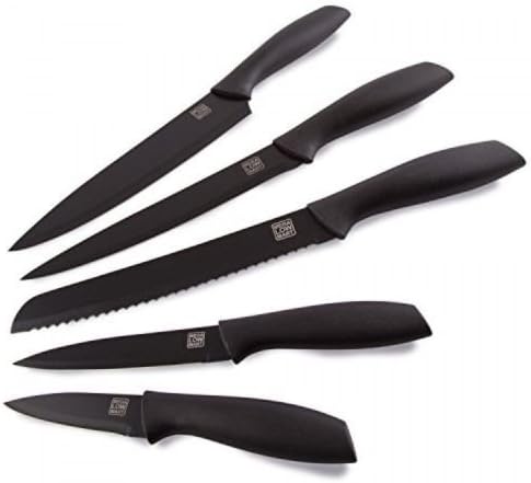 MEGALOWMART Stainless Steel Set of 5 Black Knife Set Cutlery Kitchen Knives asy-grip handles so you can keep slicing comfortably