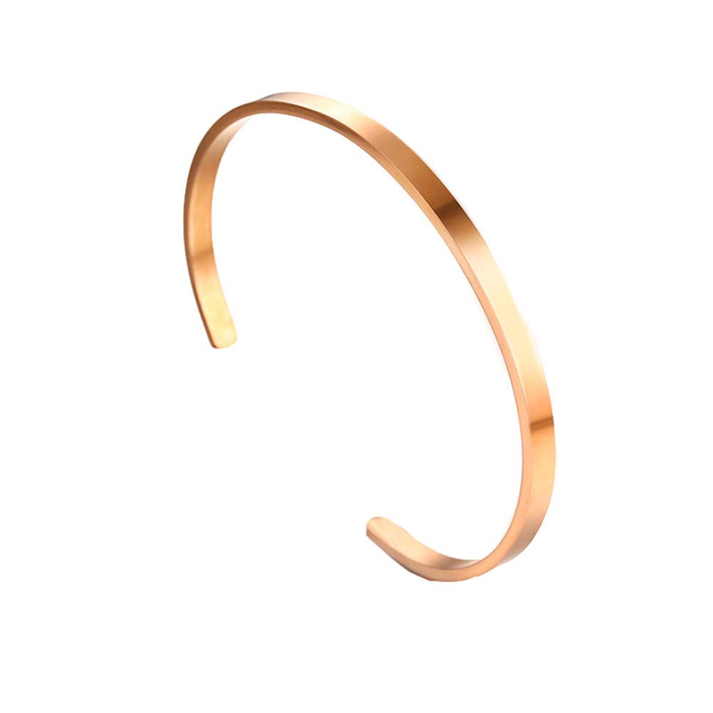 PAURO Men's Women's Stainless Steel 4mm Opening Plain Bracelet Bangle Cuff for Unisex Rose Gold Dia 63mm