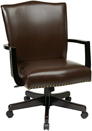 Office Star Morgan Managers Chair with Thick Padded Bonded Leather Seat and Back with Steel Reinforced Wood Base and Dual Wheel Carpet Casters, Espresso
