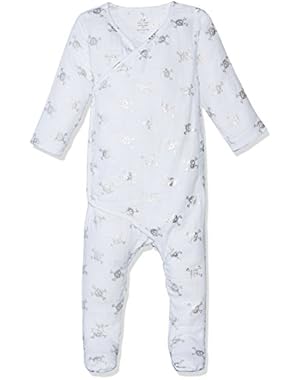Baby Boys Long Sleeve Kimono One-piece, metallic silver skulls, 6-9M