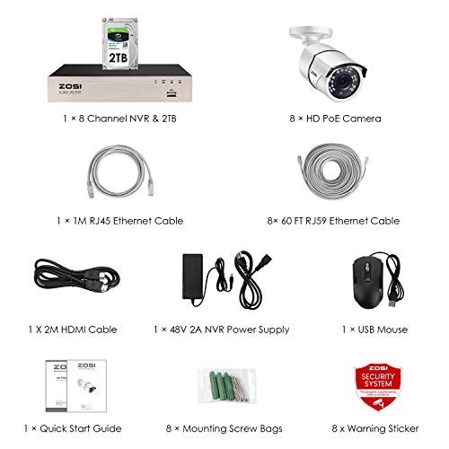 ZOSI 8CH 1080P PoE Home Security Camera System Outdoor with 2TB Hard Drvie,H.265+ 8-Channel 5MP NVR Recorder,8pcs 2MP… - Image 3