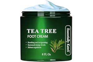 Essentially KateS Tea Tree Oil Foot Cream 8 Fl Oz - Toe Nails, Athletes Foot, Ringworms, Jock Itch, Foot Odor, and Soothes Itching Skin and Feet - Cracked Heels and Itchy Skin.