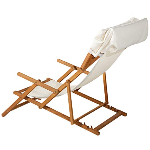 Outsunny Sonnenliege Gartenliege Relaxliege verstellbar Liegestuhl Relaxsessel Gartenmöbel mit Sonnendach Hocker Akazie… – Bild 7