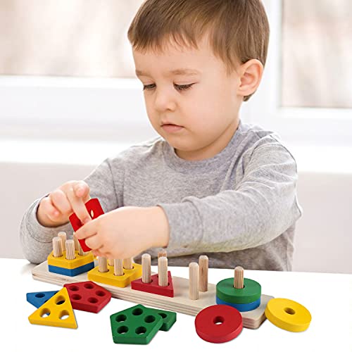 Wooden Sorting & Stacking Toy Montessori Toys for Boys and Girls,Color