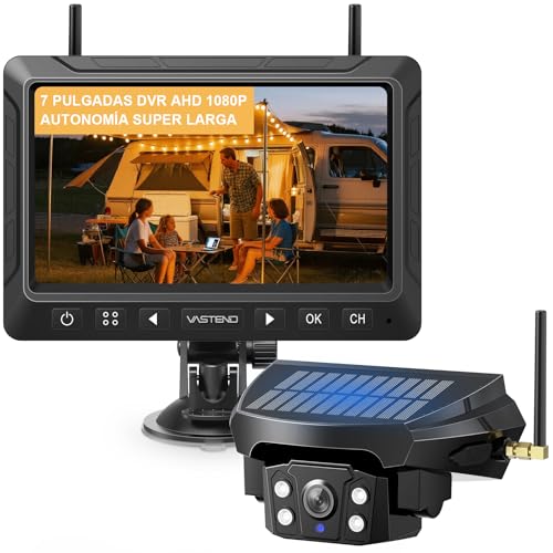 Wireless Solar Reversing Camera with 10000mAh Battery, 7 Inch Wireless Reversing Camera, IP69 Waterproof, Infrared Night Vision for Caravan, Truck, Car, Camper (VS-7E)
