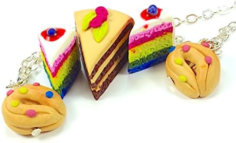 Kids jewelry girl kawaii sweets charms metal steel chain necklace Christmas gift for kid girl for her Rainbow cake cookie chocolate cake jewellery