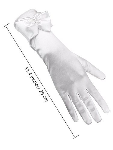 image for Sumind Girls Satin Gloves Kids Size Formal Gloves Bow Knot Pearl Glove