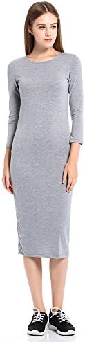 Cotase Women's Bracelet Sleeve Scoop Neck Classic Bodycon Midi Dress