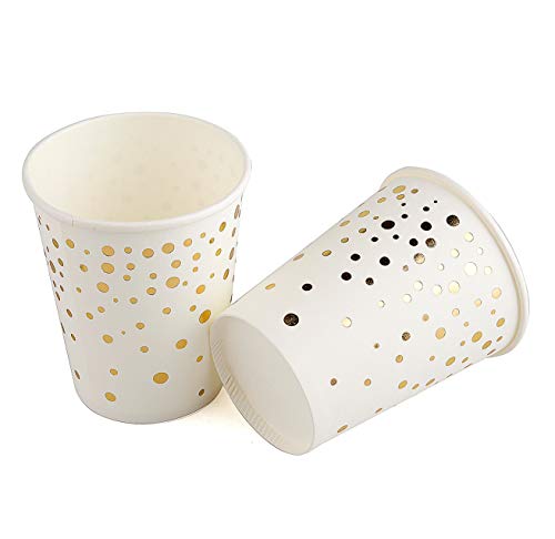 Party Plates and Cups -72 & 144 Piece Fancy Paper Plates with Cups- Gold Polka Dot Paper Plates and Cups- 9" Plates, 7" Plates, 9 oz Cups- Disposable Plates and Cups, Serves 24 & 48 People (144-Piece) - Thumbnail 5