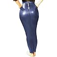 Lockable High Waist Full Zip Bodycon Mermaid Skirts for Women PU Leather Pencil Skirts Sissy Hobble Skirt Slim Long Skirt Custom (6X-Large,deep Blue,6X-Large)