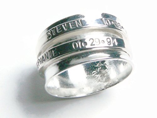 Sterling silver spinner ring worry ring date ring name ring fidget ring silver rolling ring wide band sterling silver ring personalized jewelry
