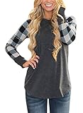 Asvivid Women's Casual Crewneck Plaid Long Sleeve T-Shirt Blouse and Tops S-XXL