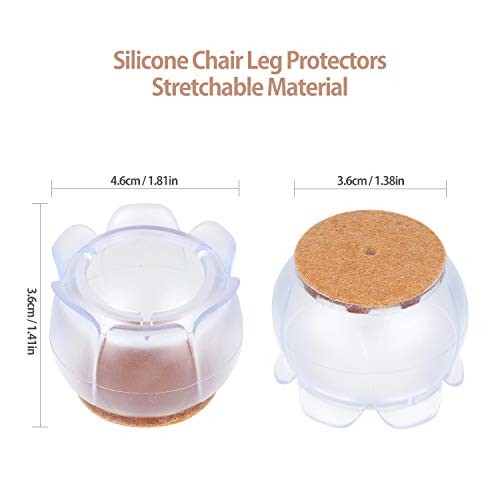 32pcs Furniture Silicon Protection Cover, Transparent Chair Leg Caps Floor Protectors with Felt Pads, Anti-Slip Lotus Mouth Table Feet Covers Protection Bottom Cover Prevents Scratches and Noise