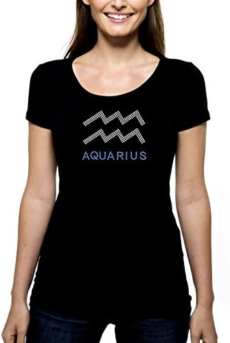 Aquarius Zodiac RHINESTONE T-Shirt Shirt Tee Bling - Pick Rhinestone Colors - Horoscope Astrology Sign - Pick Shirt Style - Scoop Neck V-Neck Crew Neck