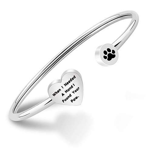 ENSIANTH Dog Lovers Paw Print Bangle Bracelet When I Needed A Hand I Found Your Paw Bracelet For Dog Lovers (silver, Stainless Steel)