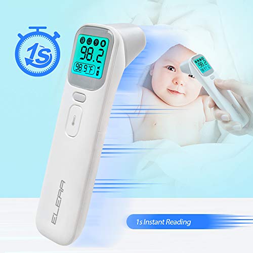 Baby Ear Forehead Digital Thermometer, ELERA Instant Read Thermometer Care Health of Infants, Toddlers and Adults, 4 Backlight Mode & Heat Warning, CE Approved, with Drawstring Bag, Battery Include - Thumbnail 2