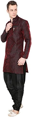 Shri India Traditional Wear Indian Mens Pathani Kurta Solid Diwali Solid Maroon Dress