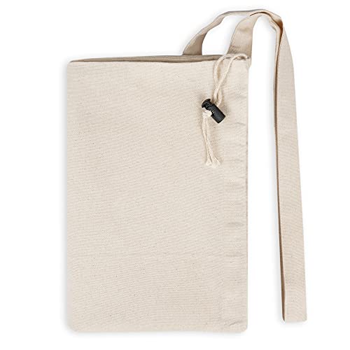 Sweet Needle 2 Pack Premium Canvas Laundry Bags with Shoulder Strap, 29.5" x 22", 40L - 100% Cotton, Woven Fabric, Durable, Drawstring with Lock, Machine Washable