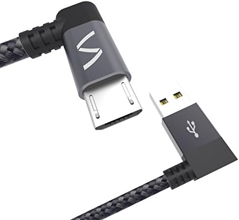 Micro USB Charger Cable [2-Pack] 0.5ft/0.15m Syncgreen 90 Degree Plug Nylon Braided Ultra Durable Android Charging Cable for Samsung Galaxy, Nexus, Motorola, Smartphones, Kindle and More (Space Gray)