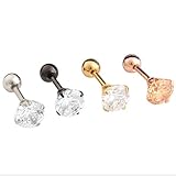 Surker 4pcs CZ Diamond Titanium Steel Hypoallergenic Ear Studs Earrings Piercing Jewelry(3mm)