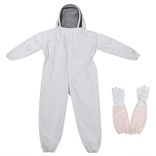 Zerodis Beekeeping Suit with Veil and Long Gloves, White, Cotton, XL, Protective Smock, Anti Mosquito