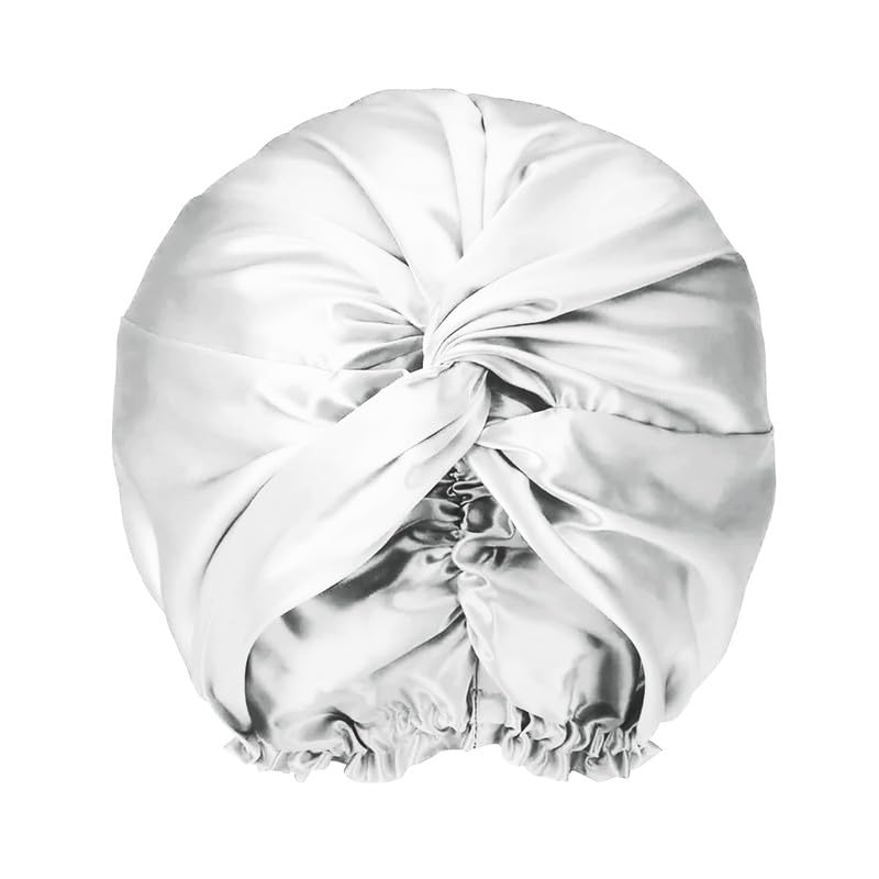 townssilk Sleep Cap Silk Women Night Hat, 16 Momme, 100% Mulberry Silk Shower Cap, Well Protects Hair, for Most Hair, Luxurious Gift, Double Layer, 1 Piece, Silver