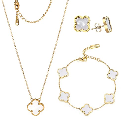 18k Gold Plated Lucky Clover Sets Necklace Pendant Bracelet