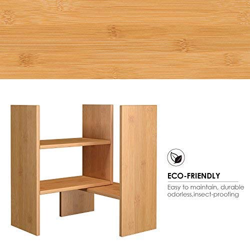 Desktop Bookshelf Adjustable Wood Display Shelf Countertop Bookcase Office Supplies Desk Organizer Accessories - Natural Bamboo Stand Shelf