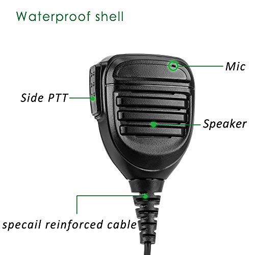Shoulder Mic Waterproof Handheld Speaking Microphone 2 Pin Radio Mic with PTT for Sanzuco,Baofung Kenwood TYT HYT 2 Way Radio Retevis, Walkie Talkie Speaker Mic (1 Pack)