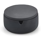 FREELOVE Round Concrete Ashtray with Lid & Stainless Steel Cup Set, Ash Tray for Cigarettes, Outdoor Smoking Holder Outside Patio, Indoor Smoke Accessories Cool Decor Gift (Dark Grey, Small)