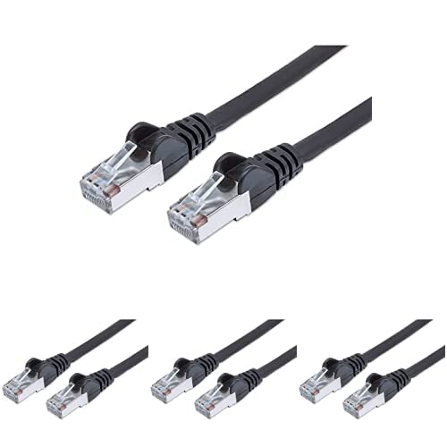 PremiumCord Netzwerkkabel, Ethernet, LAN & Patch Kabel CAT6a, 10Gbit/s, S/FTP PIMF Schirmung, AWG 26/7, 100% Cu, schnell flexibel und robust RJ45 Kabel, schwarz, 0,5m, 4er Pack