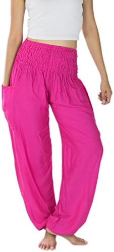 Plain Thai Harem Pants with Smock Waist for Yoga, Festivals