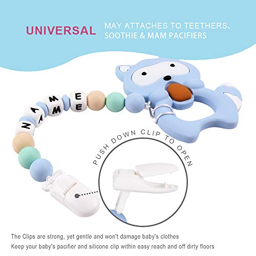 Pacifier Clip Personalized Name TYRY.HU Baby Boys Binky Holder Soothie Paci Clip Silicone Bead Teething Relief Teether Toy Handmade Birthday Shower Gift (Light Blue) - Thumbnail 4