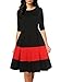 oxiuly Women's Vintage Half Sleeve O-Neck Contrast Casual Pockets Party Swing Dress OX253 (L, Black)