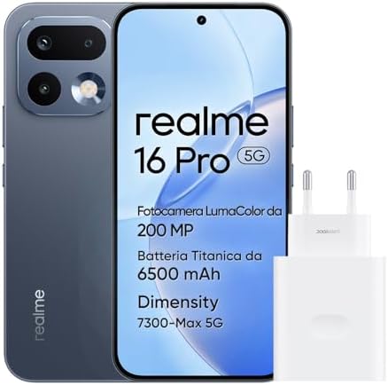 16 Pro 5G Smartphone, 8GB+256GB, Display AMOLED 144Hz 6,78", Batteria 6500mAh, Fotocamera 200MP OIS, IP69K, Ricarica Rapida 45W, Doppia SIM, Next AI, Grigio (Con Adattatore)