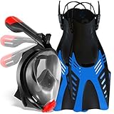 cozia design Snorkel Set with Foldable Snorkel MASK - Swim FINS Included - Premium Set Ocean View 180 Full Face Snorkel Mask with Go Pro Mount - Foldable Tube and Flippers