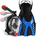 cozia design Snorkel Set with Foldable Snorkel MASK - Swim FINS Included - Premium Set Ocean View 180 Full Face Snorkel Mask with Go Pro Mount - Foldable Tube and Flippers