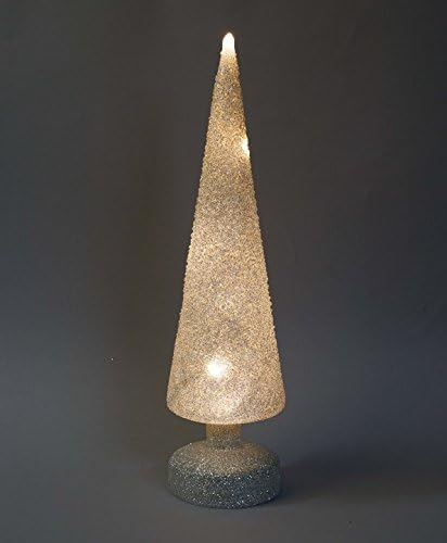 Stunning Glittery Mercury Glass Christmas Tree With LED String light - Twinkling Tree - Home Decoration - Table Centerpiece Holiday Ornaments - Antiqued Glass - Excellent Gift Idea! (Silver)