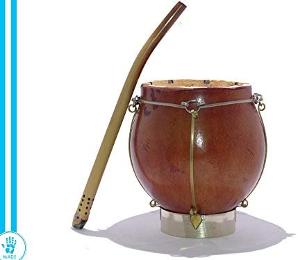 Alpaca Mate Gourd Cup (German Silver) with Bombilla (Straw) - From Argentina