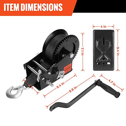 PALEN-T 3500 lbs Powerful Boat Trailer Winch | Hand Winch, 32 ft Nylon Straps and Comfortable Handle for Secure Grip | Manual Winch with Screws Set - Image 4
