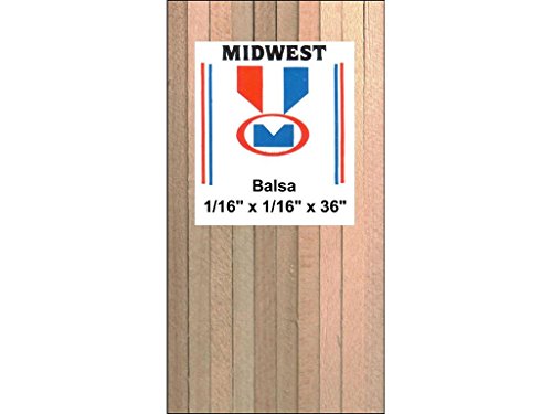 Midwest Products Company MWP6022 Midwestbalsastrips1/16x1/16x36 Midwest Balsa Strips 1/16 X 36