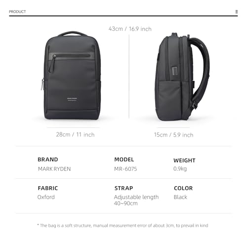 MARK RYDEN Waterproof Laptop Backpack Business Backpack for Men 15.6 Inch Travel Backpack with USB-C Charging Port