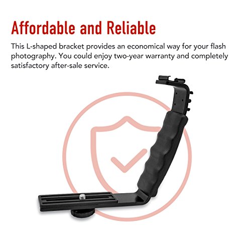 L Bracket Camera Mount, Flash Bracket with 2 Hot Shoe Mounts for Gimbal Stabilizer DSLR Camera Camcorder Video Light Microphone