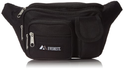 Everest Multiple Pocket Waist Fanny Pack Fanny with Cell Phone Pocket (Black, 14 X 6.5 X 3)