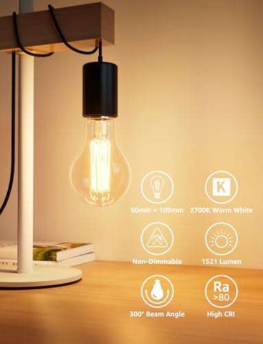 Lepro B22 Bayonet Light Bulb, A-Rated Ultra-efficient LED Bulb, 7.2W = 100W, 1521lm, 2700K Warm White, 50000H Lifespan, Clear Filament, Vintage Glass, Non-dimmable, Pack of 4