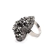 Hoxis Peacock Huge Raw Crystal Cluster Plating Stone Handmade Ring