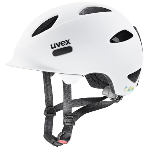 uvex OYO - Leichter Fahrradhelm für Kinder - intergierter Seitenschutz - erweiterbar mit LED-Licht - White - Black matt - 45-50 cm