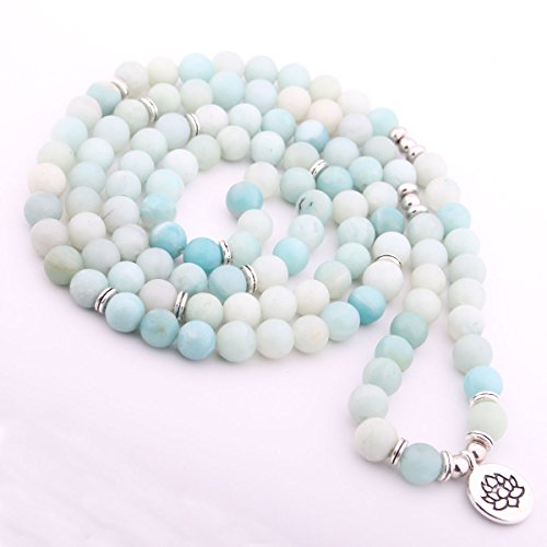 GVUSMIL Amazonite 108 Beads Mala Bracelet for Women Men with Lotus Pendant for Buddhist Prayer Meditation Japa Charm healing Necklace - Thumbnail 5