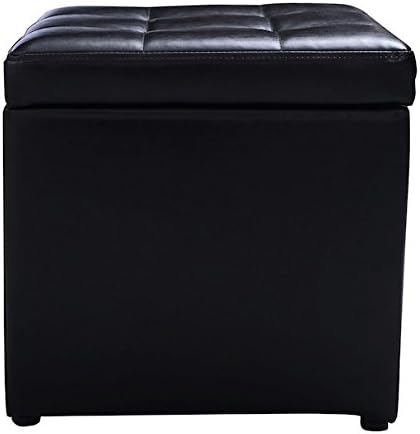 Black Storage Ottoman Cube Faux Leather Pouffe Storage Box Lounge Seat Footstools Hinge Top Home Livingroom Furniture Storing And Organizing